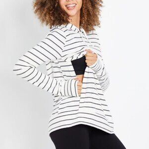 Super Soft Magnetic Nursing Breastfeeding Hoodie - S - White Black Stripe